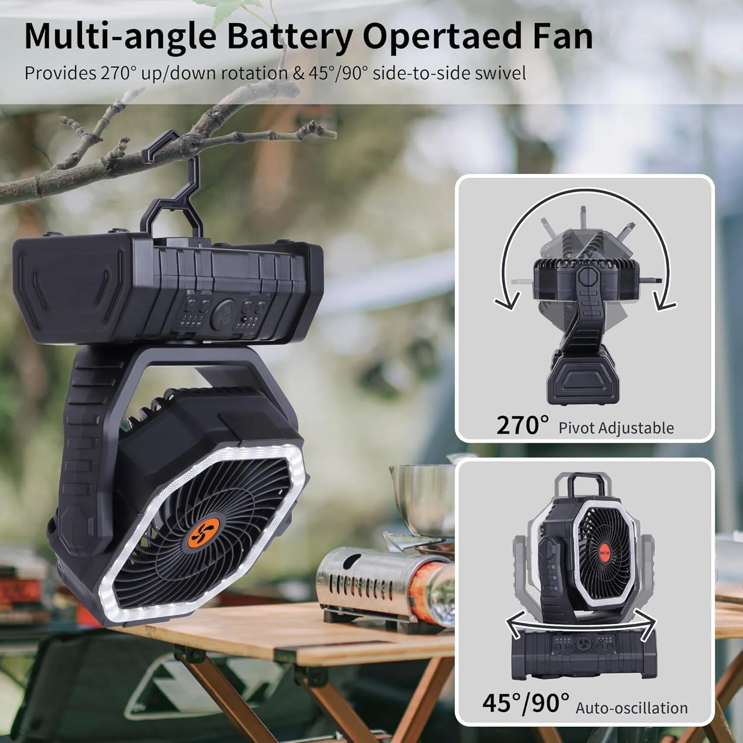 𝟐𝟎𝟎𝟎𝟎𝐦𝐀𝐡 Rechargeable Fan Portable,𝟏𝟑𝐈𝐧Battery Powered Camping Fan with Light,Workup 𝟔𝟎𝐇 & 𝟖𝐇 Timer & Remote,Auto Oscillation Battery Operated Fans Portable for Camping - Hanging Hook