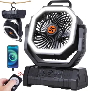 𝟐𝟎𝟎𝟎𝟎𝐦𝐀𝐡 Rechargeable Fan Portable,𝟏𝟑𝐈𝐧Battery Powered Camping Fan with Light,Workup 𝟔𝟎𝐇 & 𝟖𝐇 Timer & Remote,Auto Oscillation Battery Operated Fans Portable for Camping - Hanging Hook