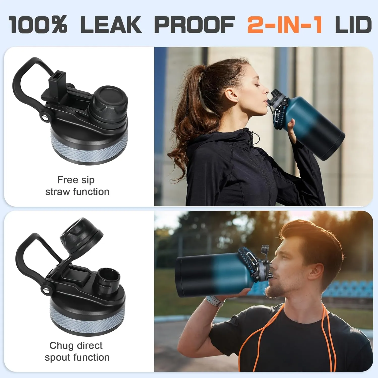 1 Gallon Water Bottle Insulated, Leak Proof 128 oz Stainless Steel Water Jug with Straw/Spout 2-in-1 Lid, Sleeve, Paracord Handle, Silicone Boot, One Gal Metal Canteen for Gym Sport Camping