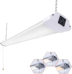 1 Pack LED Shop Light 4FT 48W Linkable Utility Integrated Ceiling Lighting Fixture, 3 Colors Selectable Hanging&Ceiling Mount with Pull Chain LED Workbench Light for Workshop,Garage