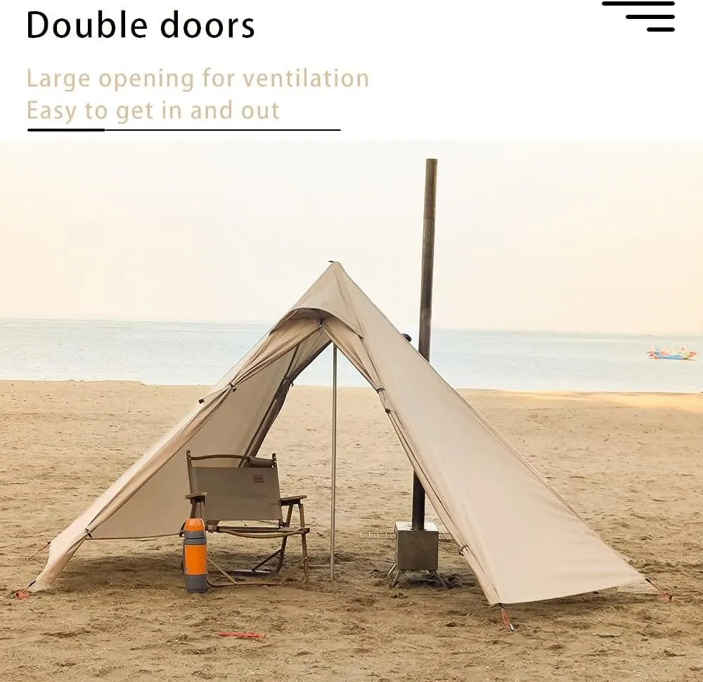 1 Person Tent Lightweight Teepee Hot Tent with Furnace Hole Four Seasons Waterproof Camping Hiking Hunting Fishing Backpack