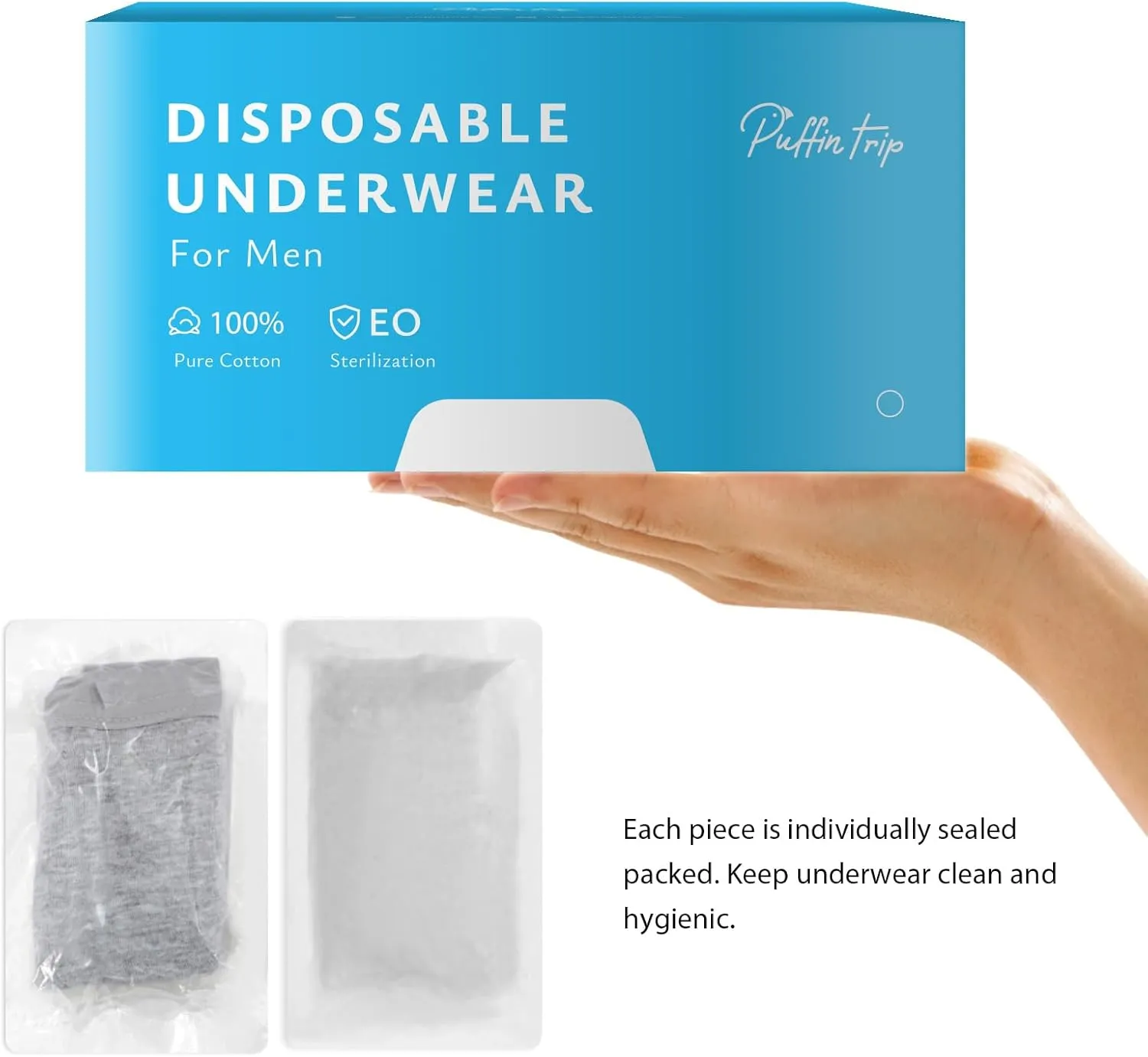 10 Pack Men’s Disposable 100% Cotton Underwear for Travel Fitness Swimming Hotel Spa Hospital Stay
