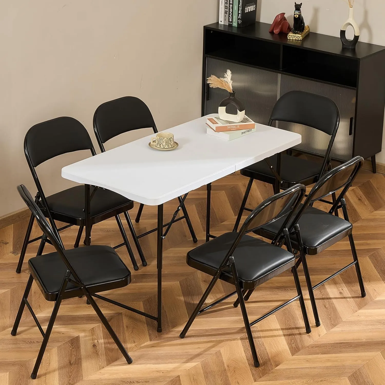 100 Pack Folding Chairs with Padded Seats, Padded Folding Chair with Steel Frame for Events Home Office, Pu Leather Folding Chair Black