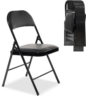 100 Pack Folding Chairs with Padded Seats, Padded Folding Chair with Steel Frame for Events Home Office, Pu Leather Folding Chair Black