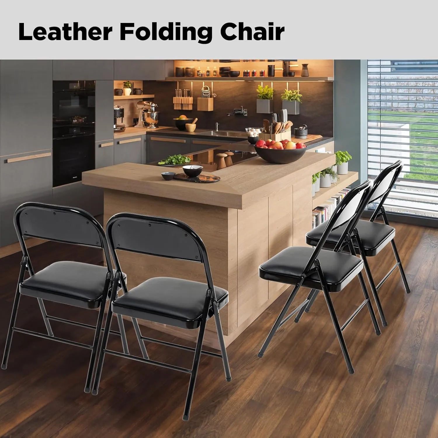 100 Pack Folding Chairs with Padded Seats, Padded Folding Chair with Steel Frame for Events Home Office, Pu Leather Folding Chair Black