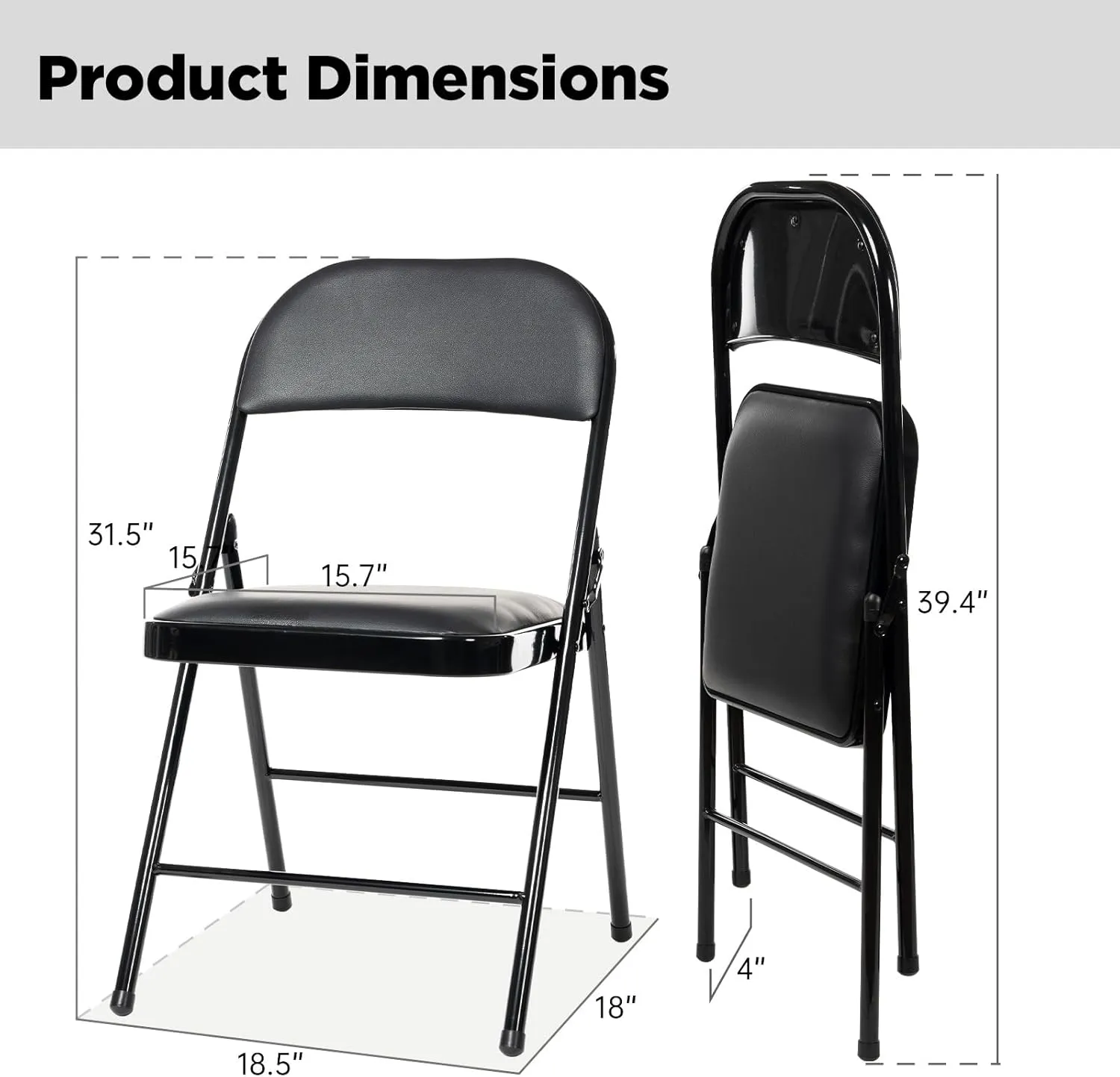 100 Pack Folding Chairs with Padded Seats, Padded Folding Chair with Steel Frame for Events Home Office, Pu Leather Folding Chair Black