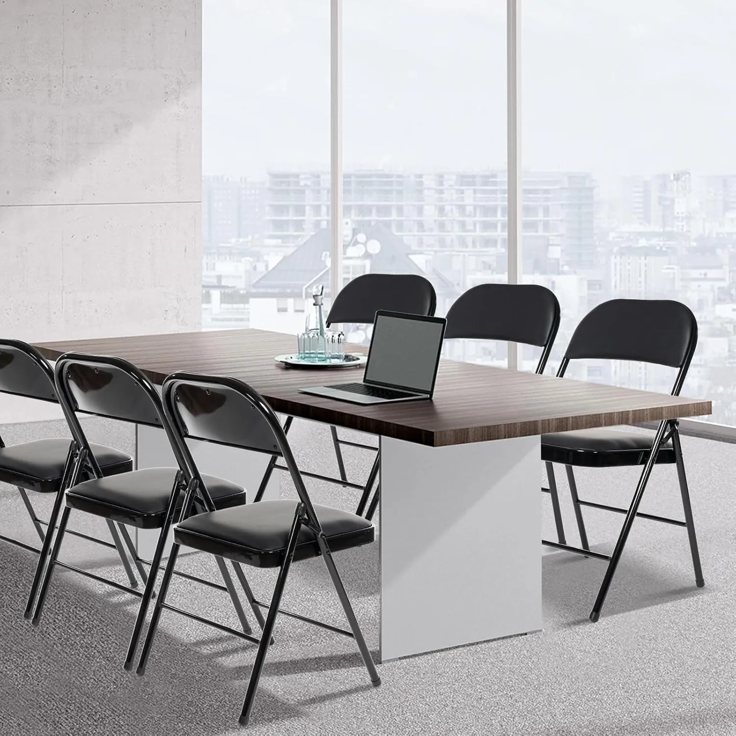 100 Pack Folding Chairs with Padded Seats, Padded Folding Chair with Steel Frame for Events Home Office, Pu Leather Folding Chair Black