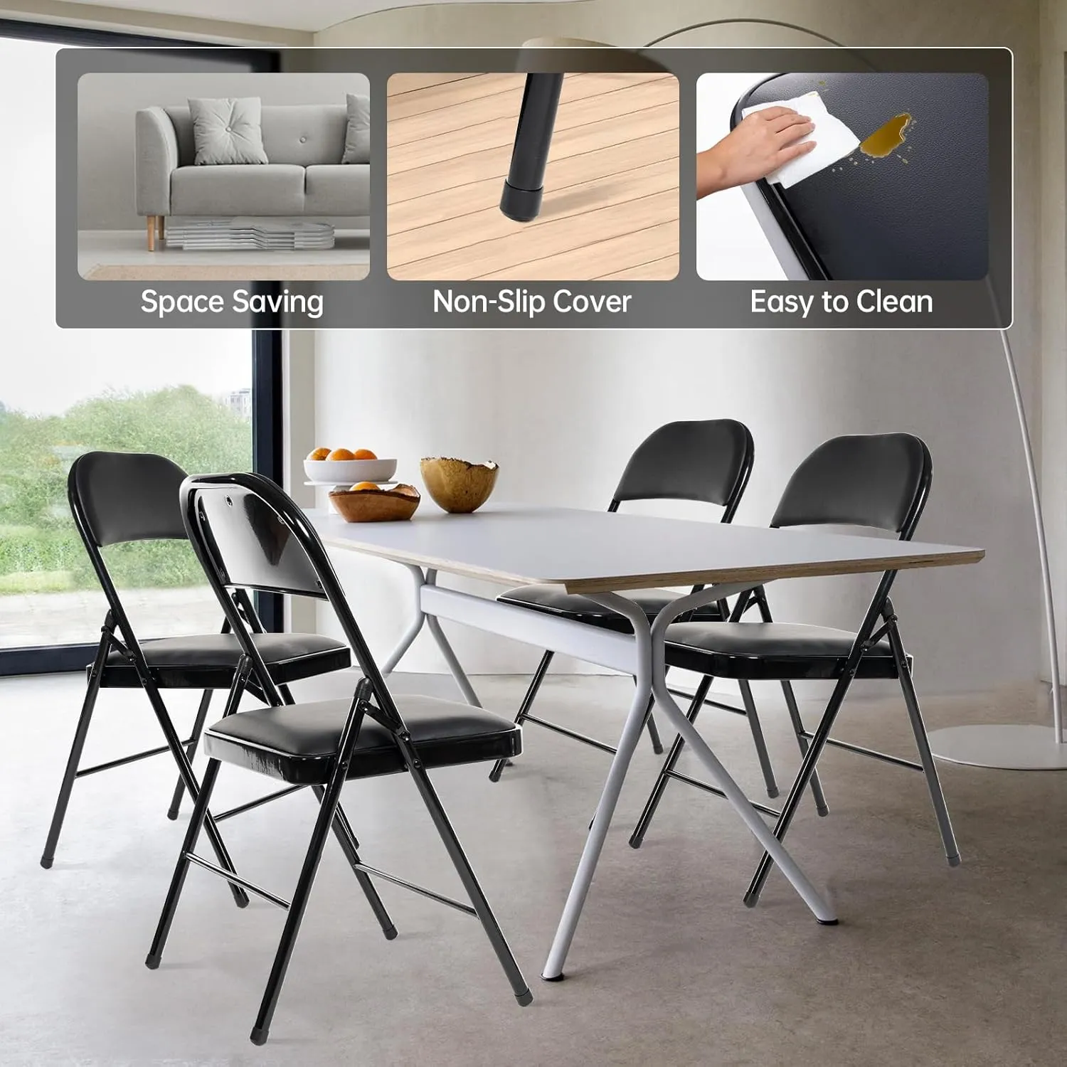 100 Pack Folding Chairs with Padded Seats, Padded Folding Chair with Steel Frame for Events Home Office, Pu Leather Folding Chair Black