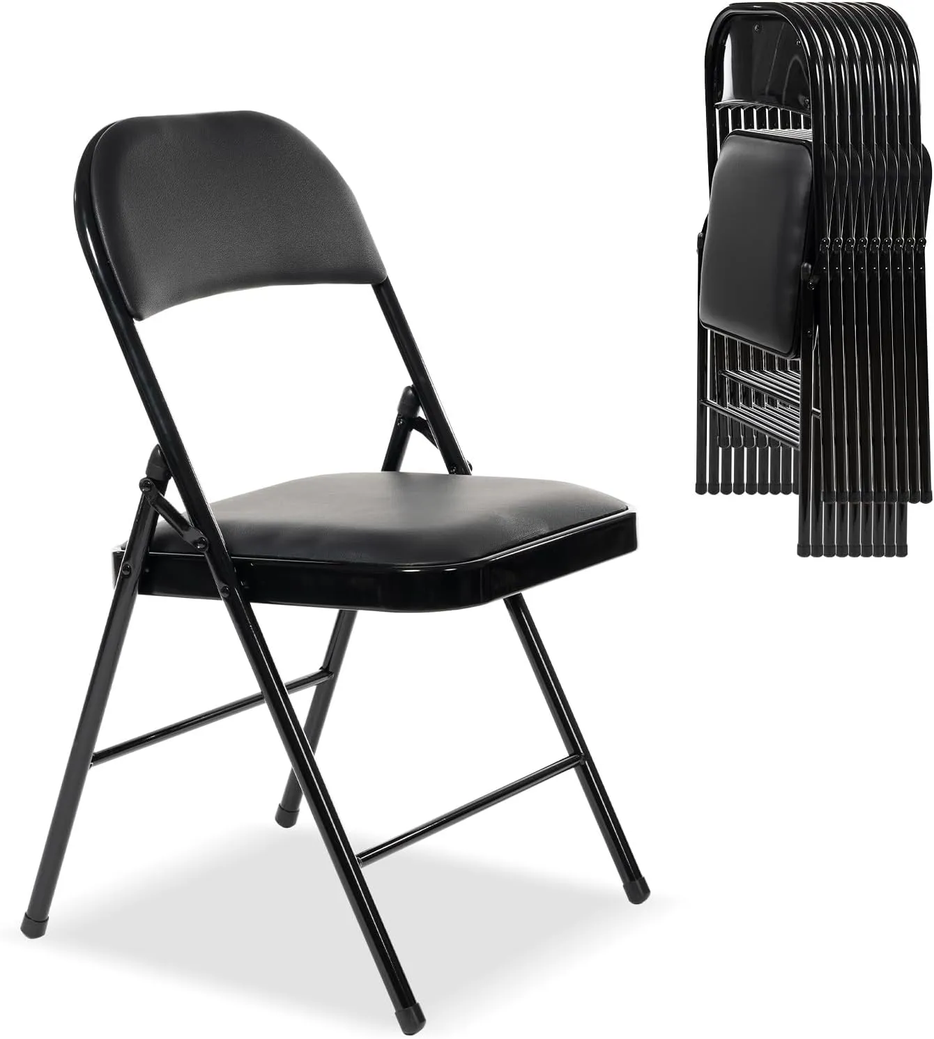 100 Pack Folding Chairs with Padded Seats, Padded Folding Chair with Steel Frame for Events Home Office, Pu Leather Folding Chair Black