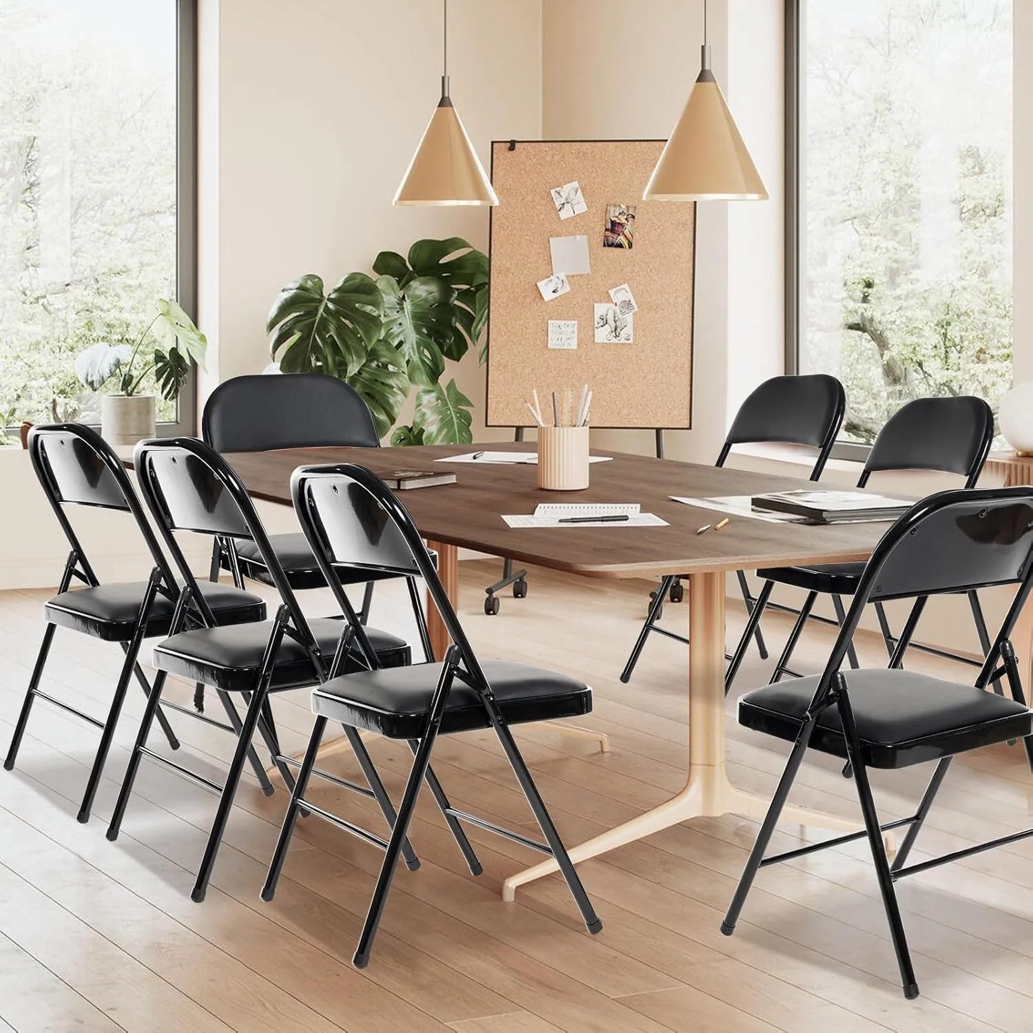 100 Pack Folding Chairs with Padded Seats, Padded Folding Chair with Steel Frame for Events Home Office, Pu Leather Folding Chair Black