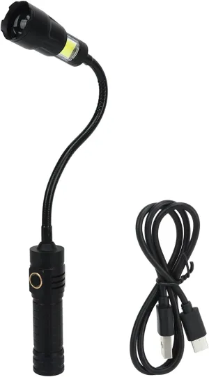 1000LM LED Work Light Magnetic Flexible LED Flashlight Type C Zoomable Torch Light with COB Side Light for Machine Tools Auto Repair Camping