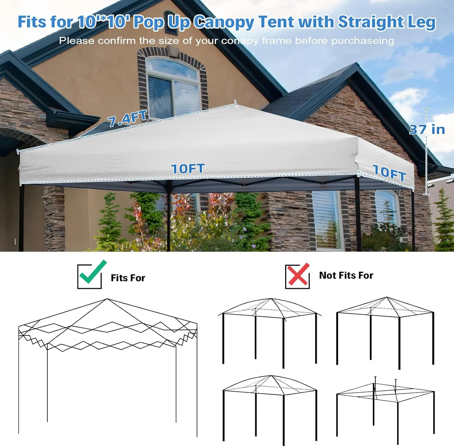 10×10 Canopy Replacement Top, Pop Up Canopy Replacement Cover for Straight Leg Frame Tent, Waterproof Canopy Top Cover for Garden Patio Camping (Top Only)(Sliver White)