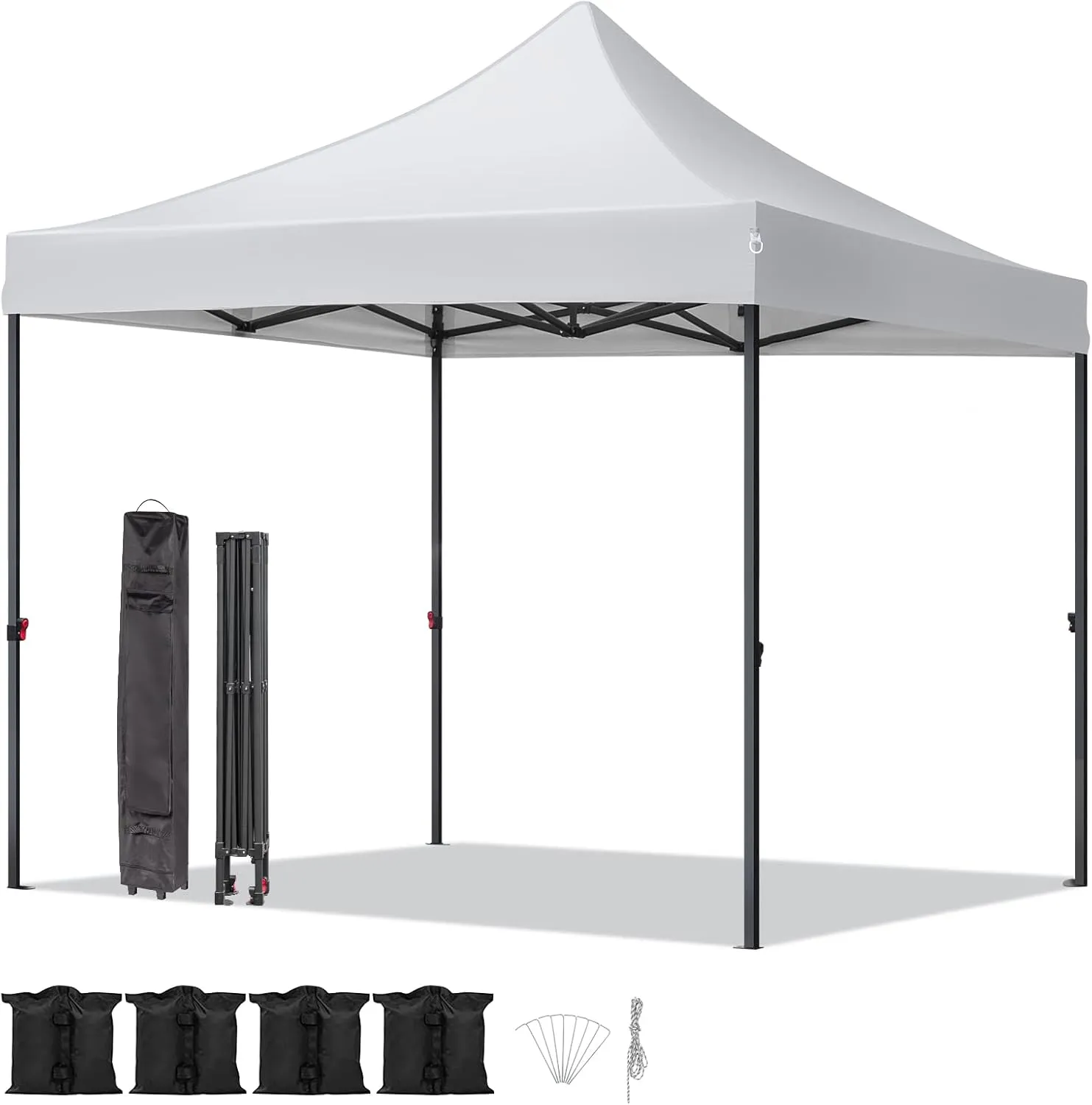 10'x10' Pop Up Canopy Tent, Portable Easy Up Shade Canopy with Wheeled Carry Bag, 4 Sandbags and 4 Stakes, Commercial Instant Heavy Duty Canopy for Outdoor, Market, and Party (White)
