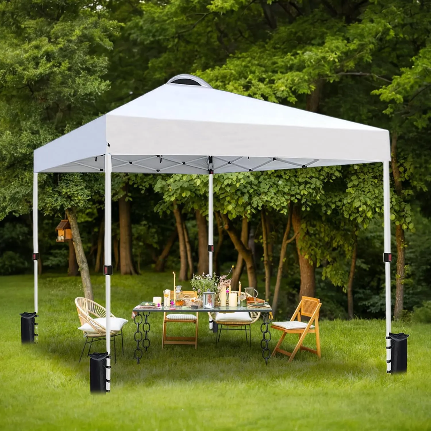 10x10 Pop Up Canopy Tent Waterproof Tent for Outdoor Party Camping Commercial Event Tent, with Wheeled Bag and 4 Sandbags (White)