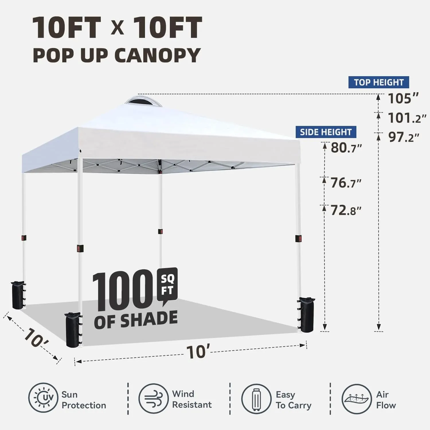 10x10 Pop Up Canopy Tent Waterproof Tent for Outdoor Party Camping Commercial Event Tent, with Wheeled Bag and 4 Sandbags (White)