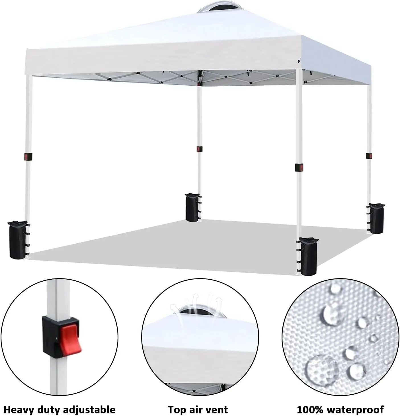 10x10 Pop Up Canopy Tent Waterproof Tent for Outdoor Party Camping Commercial Event Tent, with Wheeled Bag and 4 Sandbags (White)
