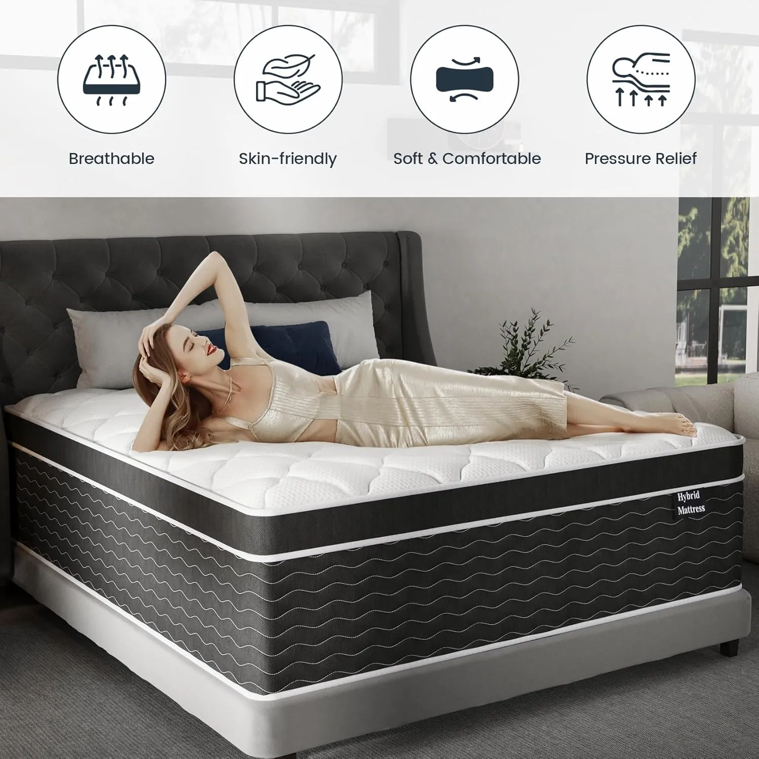 12 Inch California King Mattress, Cooling & Breathable Hybrid Cal King Mattress in a Box, Upgraded Support Medium Firm Mattresses with Gel Memory Foam & Pocket Springs, CertiPUR-US Certified