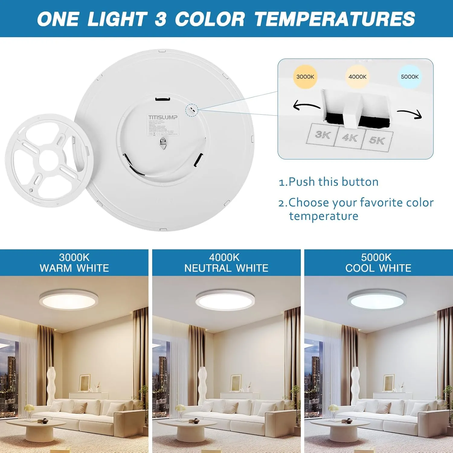 12 Inch Dimmable LED Flush Mount Ceiling Light 2 Pack, Low Profile Ceiling Light with 3 CCT (3000K/4000K/5000K), 24W 2400LM, 5%-100% Dimming for Bedroom, Living Room & Porch, White