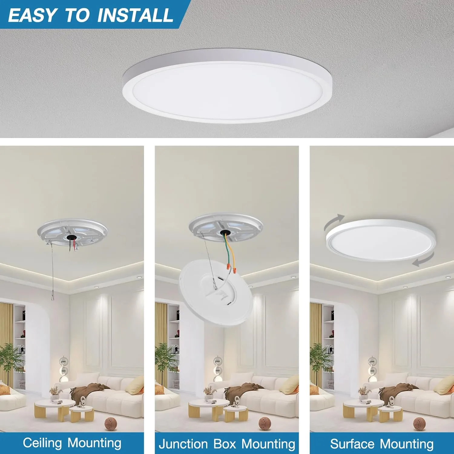 12 Inch Dimmable LED Flush Mount Ceiling Light 2 Pack, Low Profile Ceiling Light with 3 CCT (3000K/4000K/5000K), 24W 2400LM, 5%-100% Dimming for Bedroom, Living Room & Porch, White
