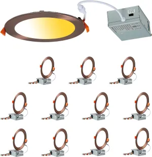 12 Pack Bronze Recessed Lighting 6 Inch Exterior Soffit Wafer Lights, Dimmable & 5CCT Selectable, 12W, 120Vac, Wet & IC Rated, ETL
