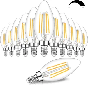 12-Pack Dimmable E12 LED Candelabra Bulbs 60W Equivalent, 2700K Soft Warm White, 600 Lumens B11 Candle Base 6W C35 LED Filament Vintage Light Bulbs, Clear Glass for Chandelier Ceiling Fan High CRI 90 