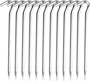 12 Pcs Heavy Duty Metal Tent Peg Camping Pegs Spikes Garden Stakes Rustproof Metal Anchors Outdoor Ground Pegs