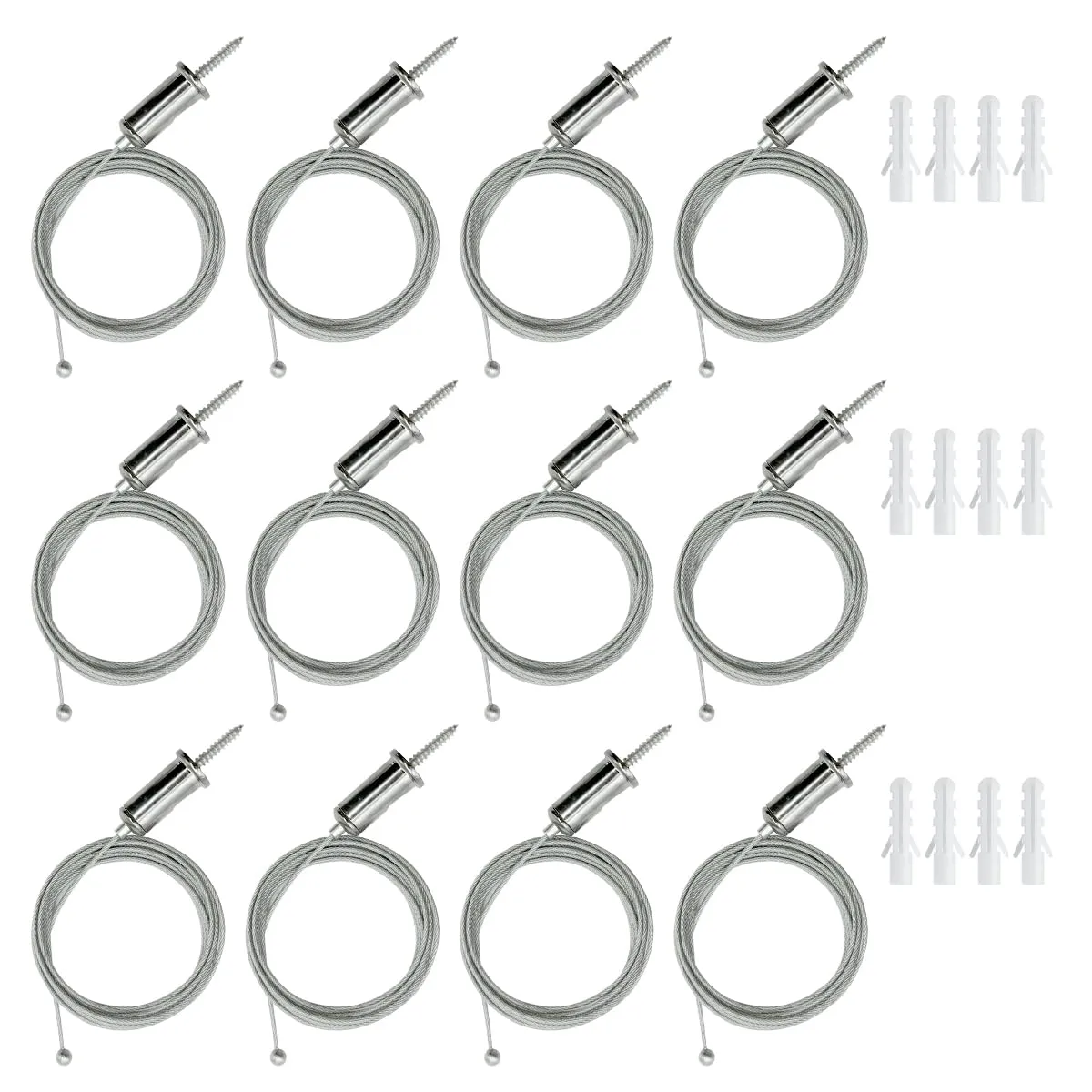 12 Sets Hexagon Garage Suspension Cables Kit - Steel Hanging 8.2ft, Hex Honeycomb Light Connectors Pendant Light Wire Rope Cable Heavy Duty Chandelier Wire Adjustable (2.5m 12pcs)