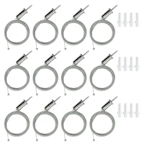12 Sets Hexagon Garage Suspension Cables Kit - Steel Hanging 8.2ft, Hex Honeycomb Light Connectors Pendant Light Wire Rope Cable Heavy Duty Chandelier Wire Adjustable (2.5m 12pcs)
