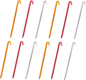 12pcs Tent Stakes Sturdy Ground Pegs for Outdoor Camping Garden Stakes Ground Rustproof Aluminum Alloy