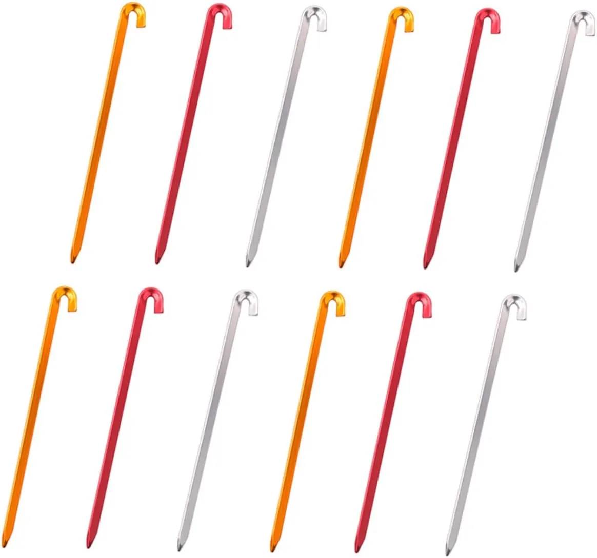 12pcs Tent Stakes Sturdy Ground Pegs for Outdoor Camping Garden Stakes Ground Rustproof Aluminum Alloy