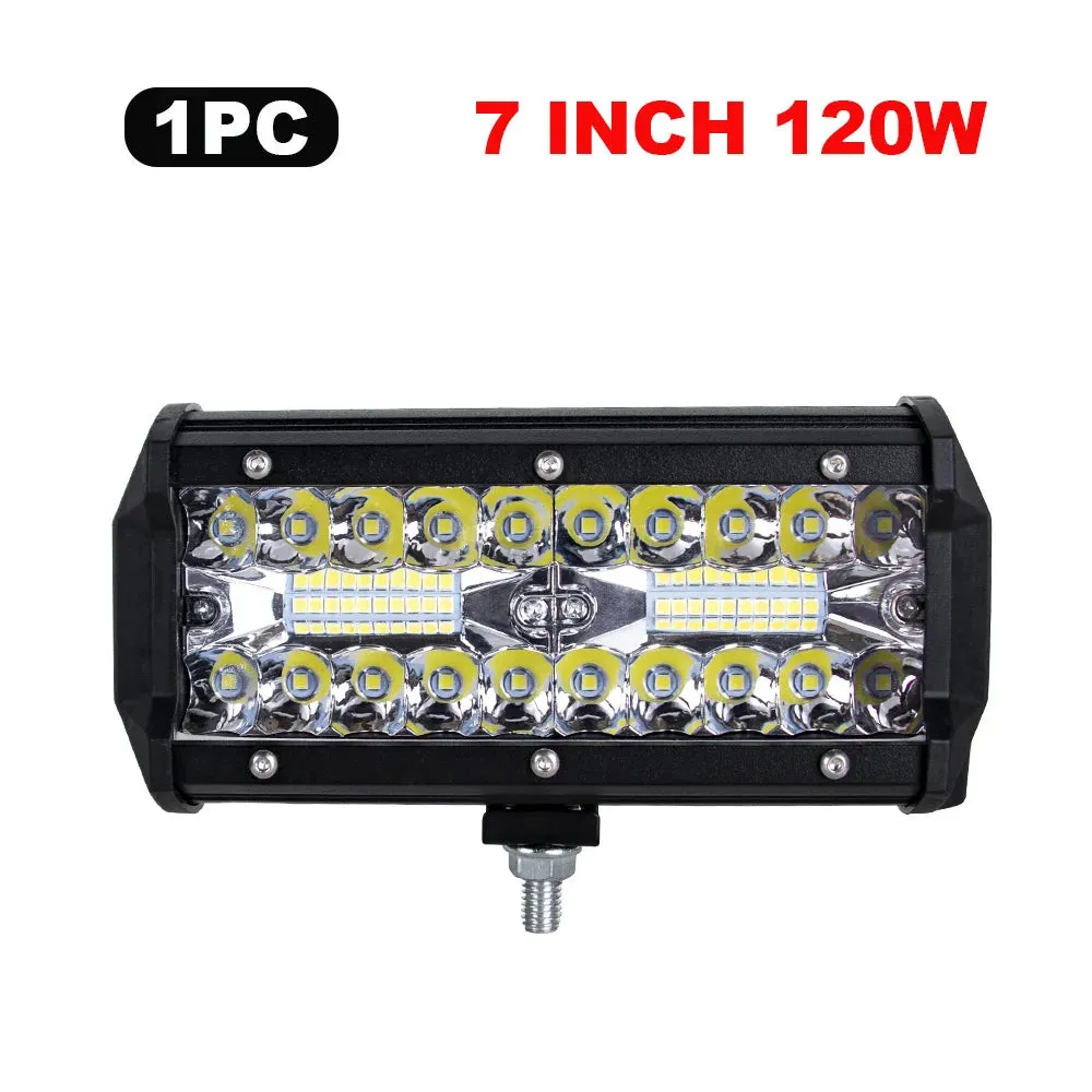 12V 24V LED Light Bar - Off-Road Spot & Flood Combo, 7200Lm Work Light for Truck, Car, SUV, 4WD, 4x4, Boat, ATV, 6000K Pure White