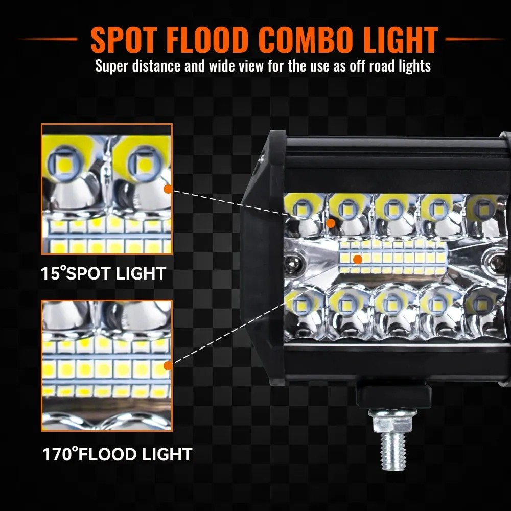 12V 24V LED Light Bar - Off-Road Spot & Flood Combo, 7200Lm Work Light for Truck, Car, SUV, 4WD, 4x4, Boat, ATV, 6000K Pure White