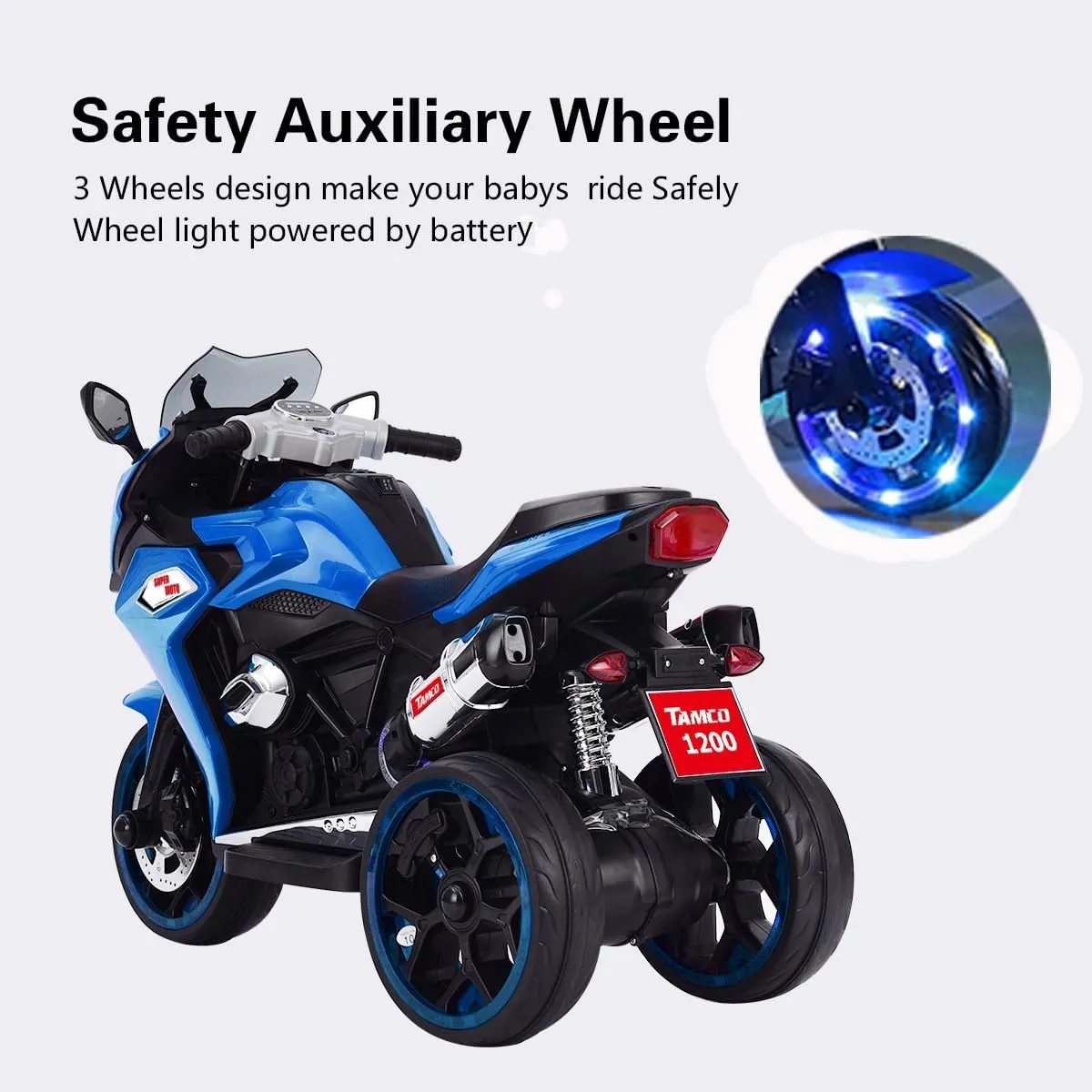 12V Kids Electric Motorcycle,Ride on Motorcycle,Three Lighting Wheels Kids Electric Toys Boys Girls Motorcycle, Children Battery Motor Bikes Rechargeable 3 Wheels Ride on Electric Motorcycle (Blue)
