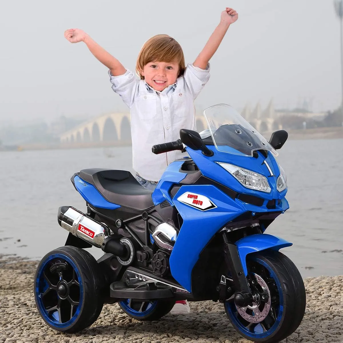 12V Kids Electric Motorcycle,Ride on Motorcycle,Three Lighting Wheels Kids Electric Toys Boys Girls Motorcycle, Children Battery Motor Bikes Rechargeable 3 Wheels Ride on Electric Motorcycle (Blue)
