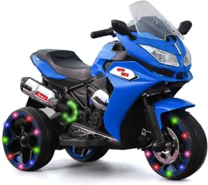 12V Kids Electric Motorcycle,Ride on Motorcycle,Three Lighting Wheels Kids Electric Toys Boys Girls Motorcycle, Children Battery Motor Bikes Rechargeable 3 Wheels Ride on Electric Motorcycle (Blue)