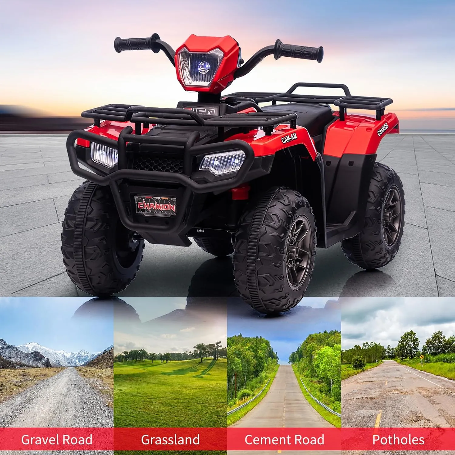 12V Kids Ride On Electric ATV, Battery-Operated Car for Kids，4-Wheeler Quad Car Toy with Dual Speed Adjustment 1.5-2.2mph, One Button Start，Led Light，Music, USB for Toddlers,Red