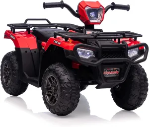 12V Kids Ride On Electric ATV, Battery-Operated Car for Kids，4-Wheeler Quad Car Toy with Dual Speed Adjustment 1.5-2.2mph, One Button Start，Led Light，Music, USB for Toddlers,Red