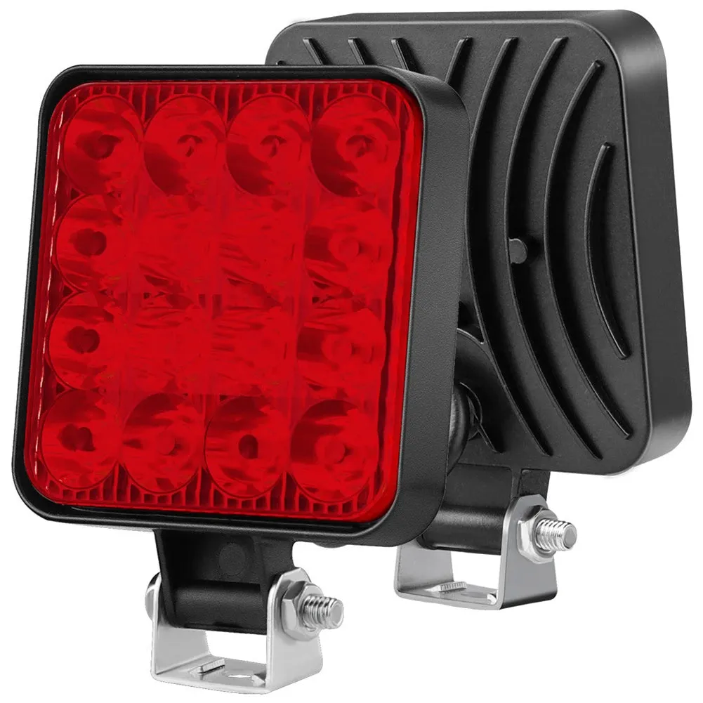 12V Waterproof LED Work Light Bar - 48W Square Spotlight, 1200LM, for SUV, Truck, Off-Road, Night Driving, Available in White, Yellow, Red, Blue