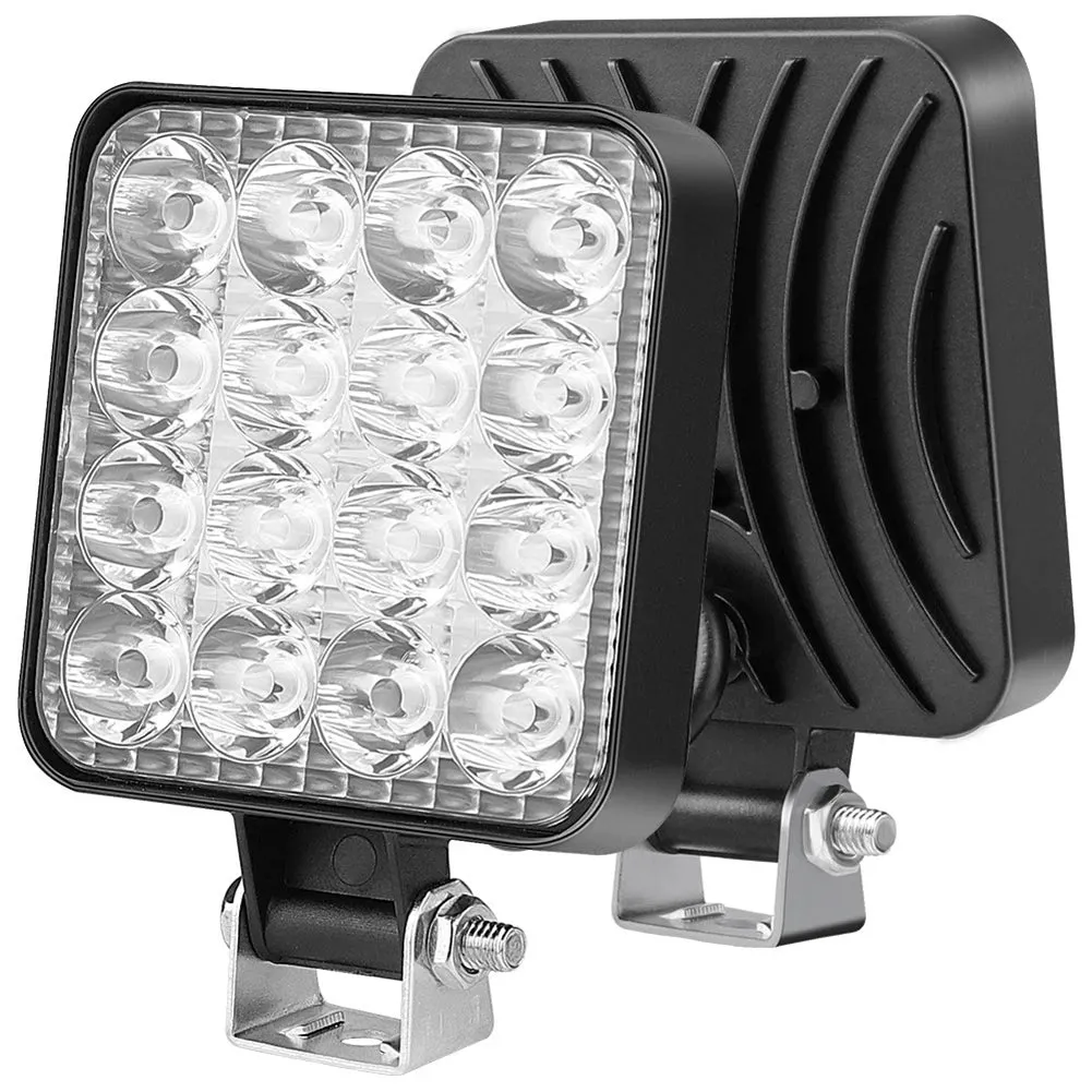 12V Waterproof LED Work Light Bar - 48W Square Spotlight, 1200LM, for SUV, Truck, Off-Road, Night Driving, Available in White, Yellow, Red, Blue