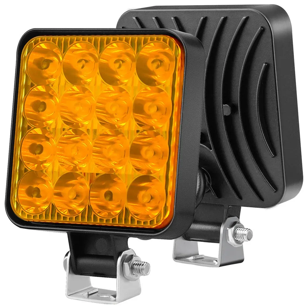12V Waterproof LED Work Light Bar - 48W Square Spotlight, 1200LM, for SUV, Truck, Off-Road, Night Driving, Available in White, Yellow, Red, Blue