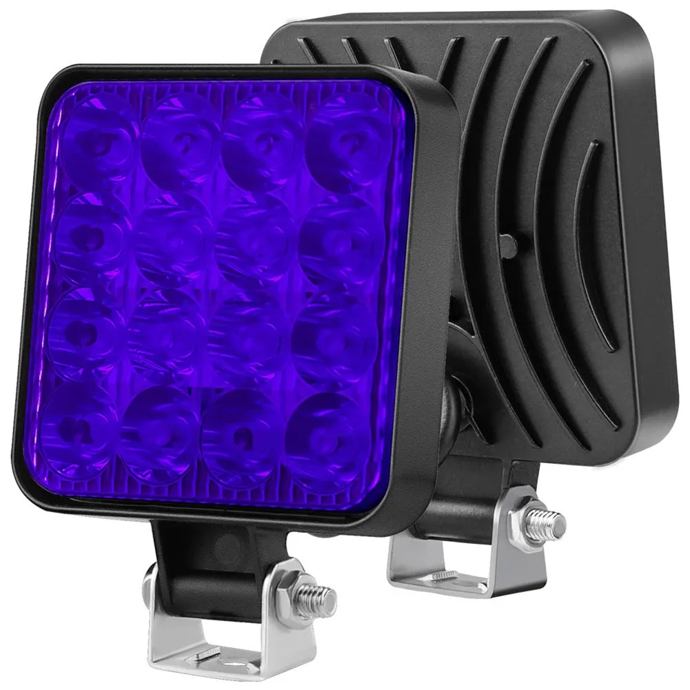 12V Waterproof LED Work Light Bar - 48W Square Spotlight, 1200LM, for SUV, Truck, Off-Road, Night Driving, Available in White, Yellow, Red, Blue