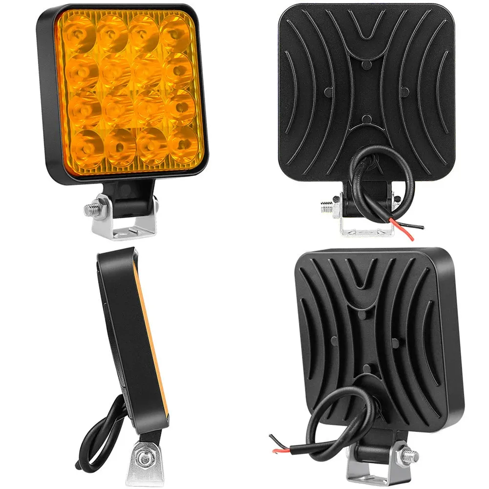12V Waterproof LED Work Light Bar - 48W Square Spotlight, 1200LM, for SUV, Truck, Off-Road, Night Driving, Available in White, Yellow, Red, Blue
