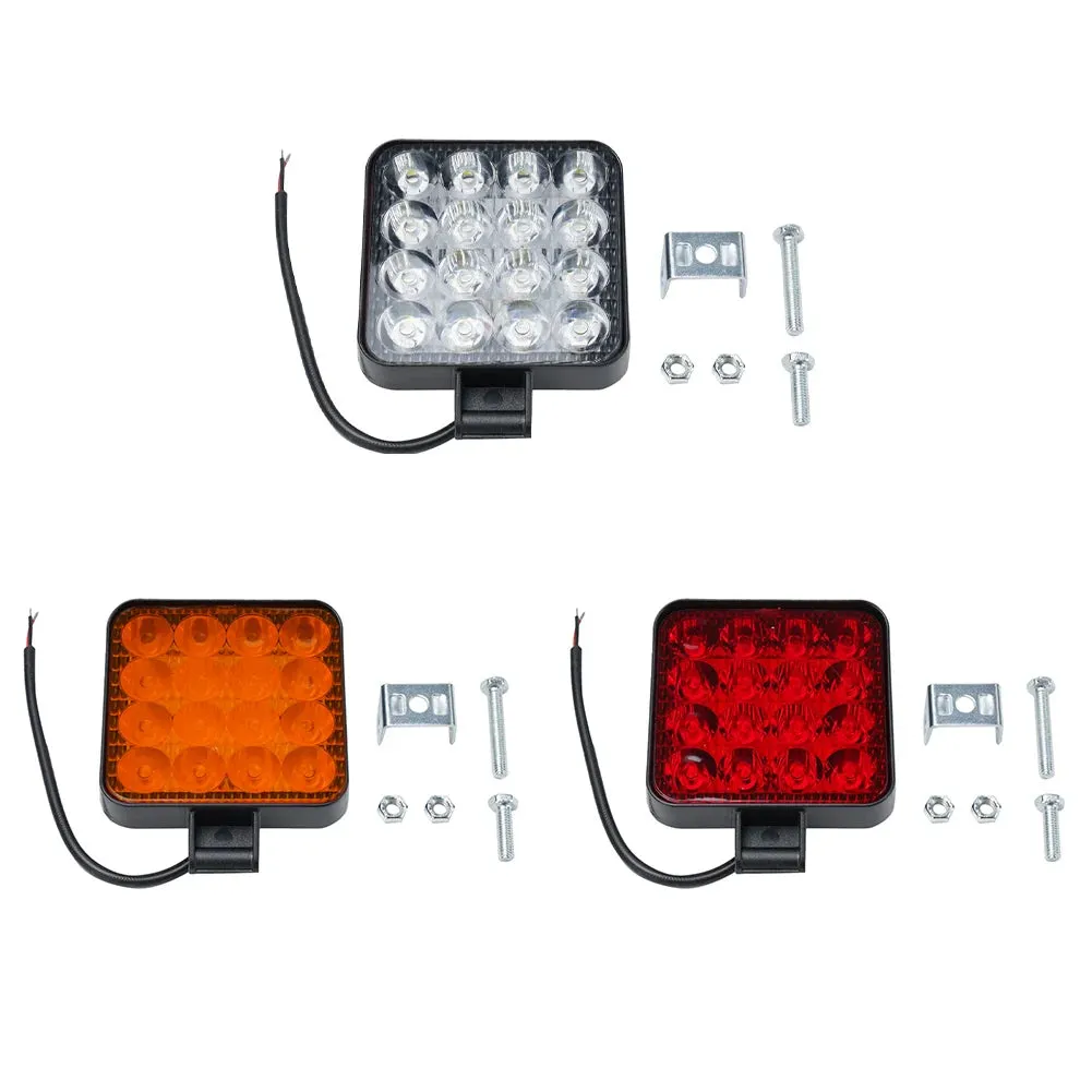 12V Waterproof LED Work Light Bar - 48W Square Spotlight, 1200LM, for SUV, Truck, Off-Road, Night Driving, Available in White, Yellow, Red, Blue