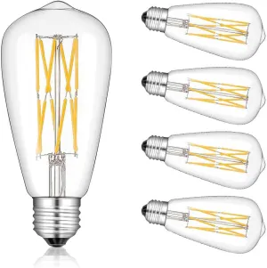 12W ST64 LED Light Bulb 120W Equivalent, Warm White 2200K, 1100 Lumens, E26 Base, AC110-130V, Dimmable, ST64 Antique Filament Bulbs, Clear Glass for Home Light, Pack of 4