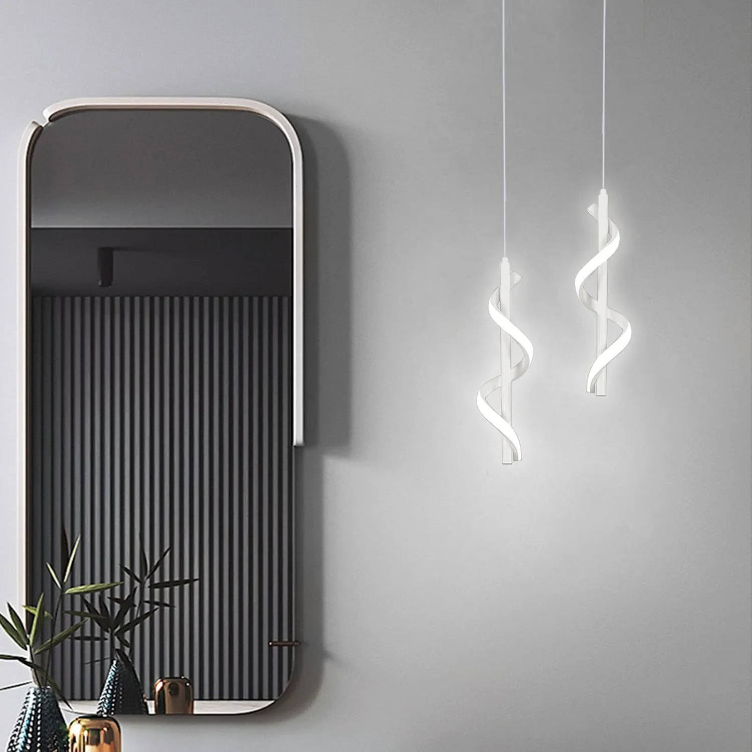 13W Modern Spiral Led Pendant Light Fixture, Cold White 5500K Minimalist Integrated LED Hanging Lamp, Adjustable Hanging Island Light Fixture For Bedroom Living room Kitchen Sink, 1 Pack (White)