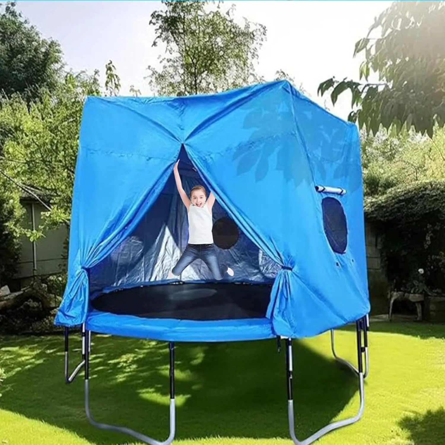 14FT Trampoline Tent Cover Outdoor Trampoline Accessory for 8 Straight Pole Trampoline, Wind Sun Protection (Tent Only)