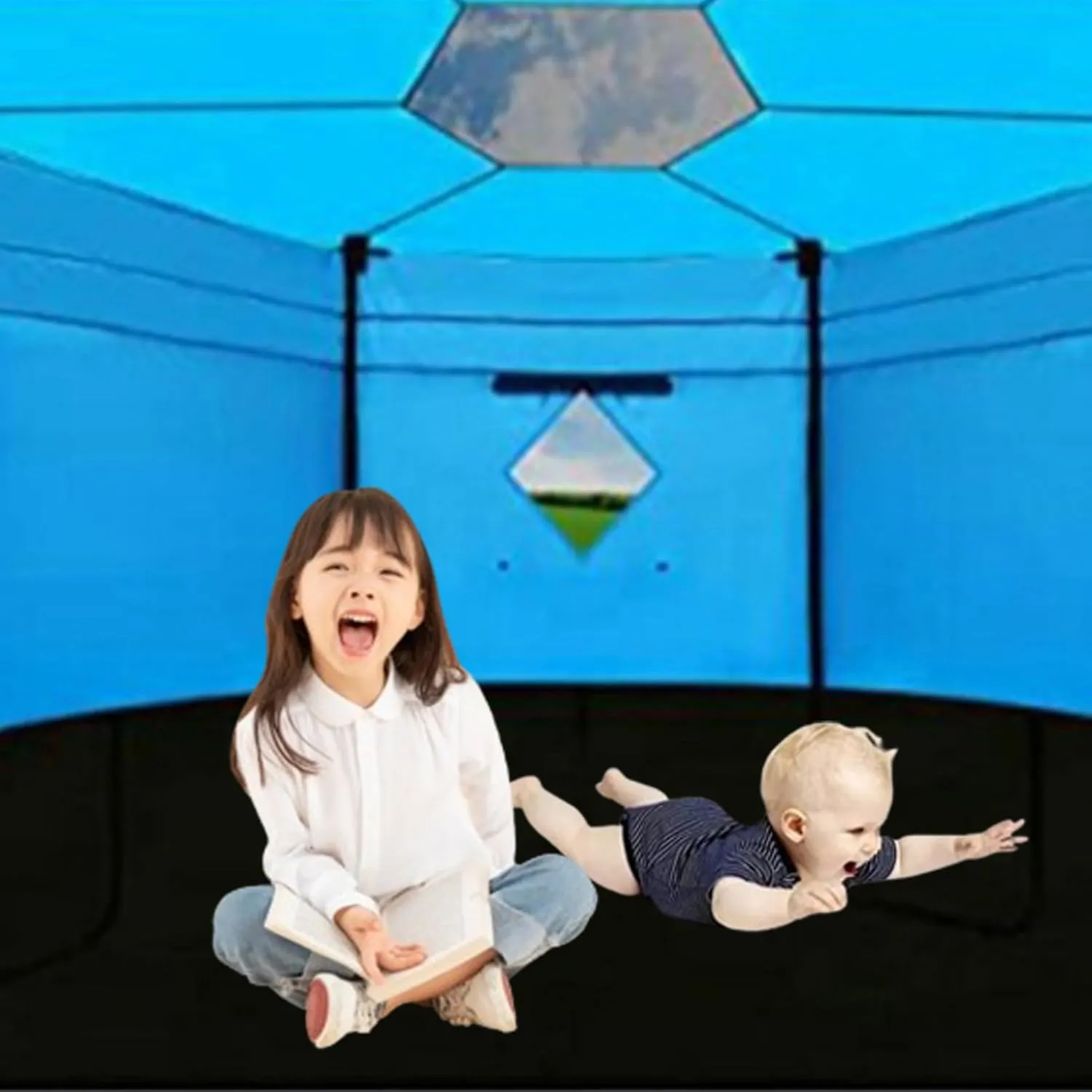 14FT Trampoline Tent Cover Outdoor Trampoline Accessory for 8 Straight Pole Trampoline, Wind Sun Protection (Tent Only)
