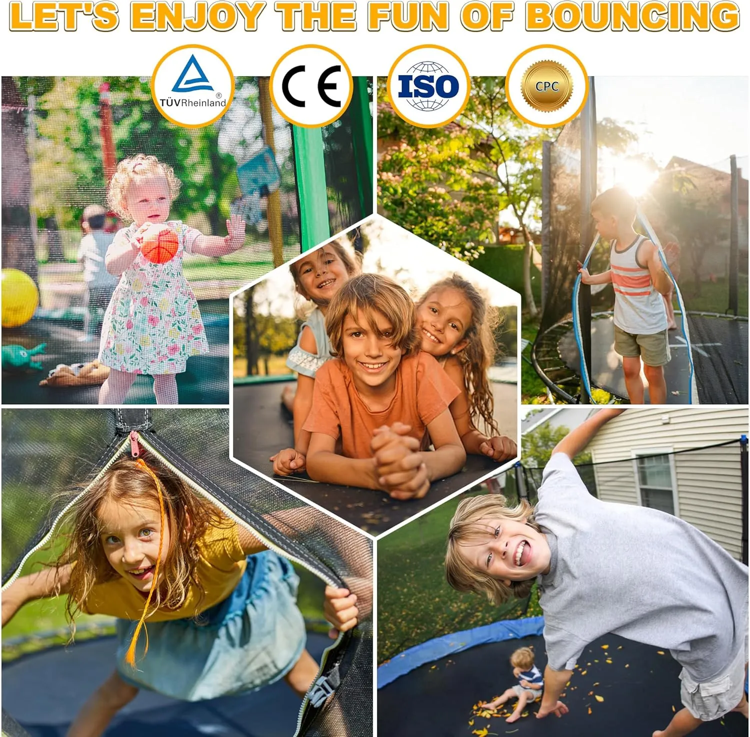 1500LBS Tranpoline Outdoor 8 10 12 14 16FT Tranpoline for Kids and Adults,【Easy to Install & Built to Last】 Recreational Tranpolines with Net, Light Sprinkler, 2 Basketballs, ASTM Approved