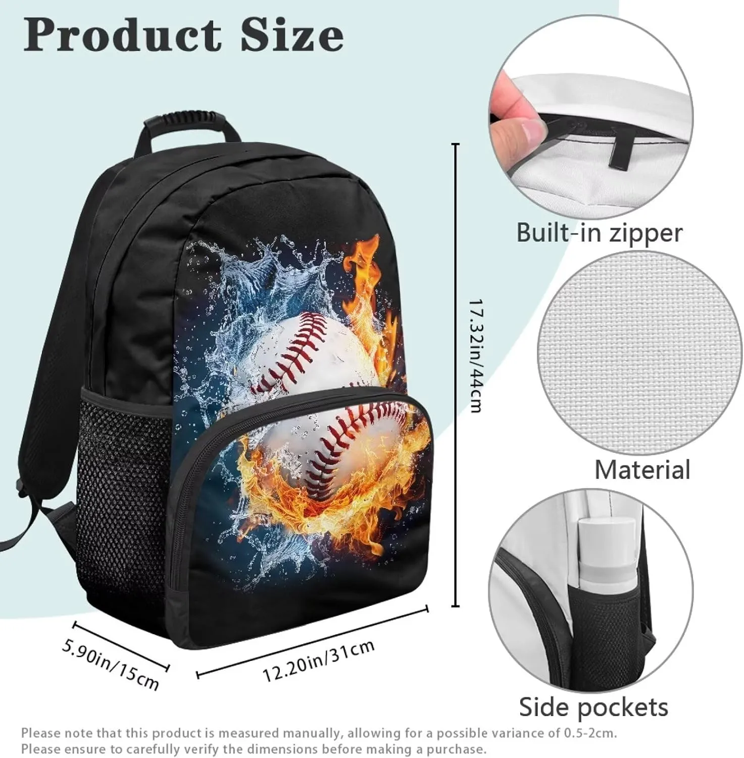 17 In Baseball Backpack for Kids Large Capacity Lightweight Bookbag Schoolbag Daypack Back to School Boys Girls Travel Business Trip