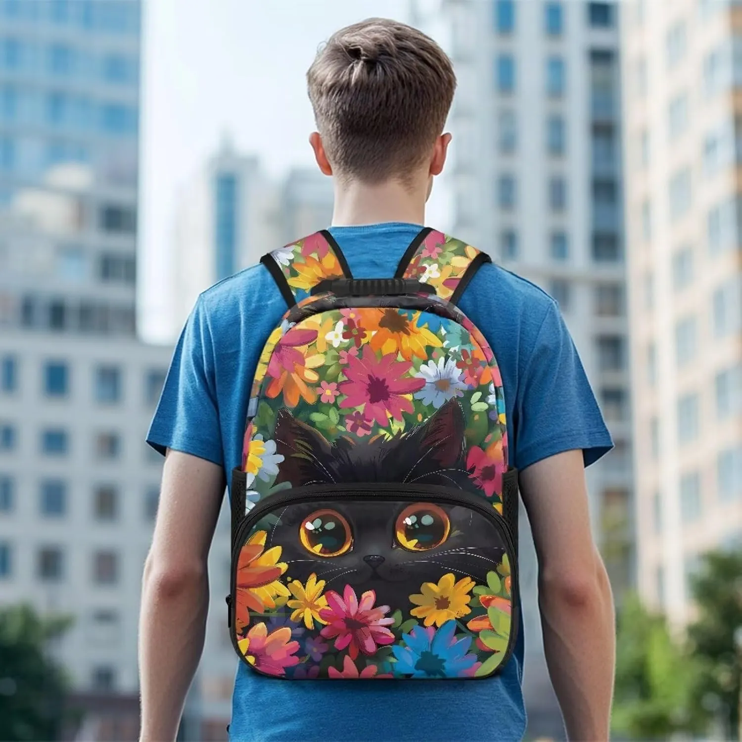 17 Inch Kids Travel Backpack Lightweight Large Capacity Adorable Cat Bookbag School Bag Daypack 17-18 Girls for Outdoor and Campus Use